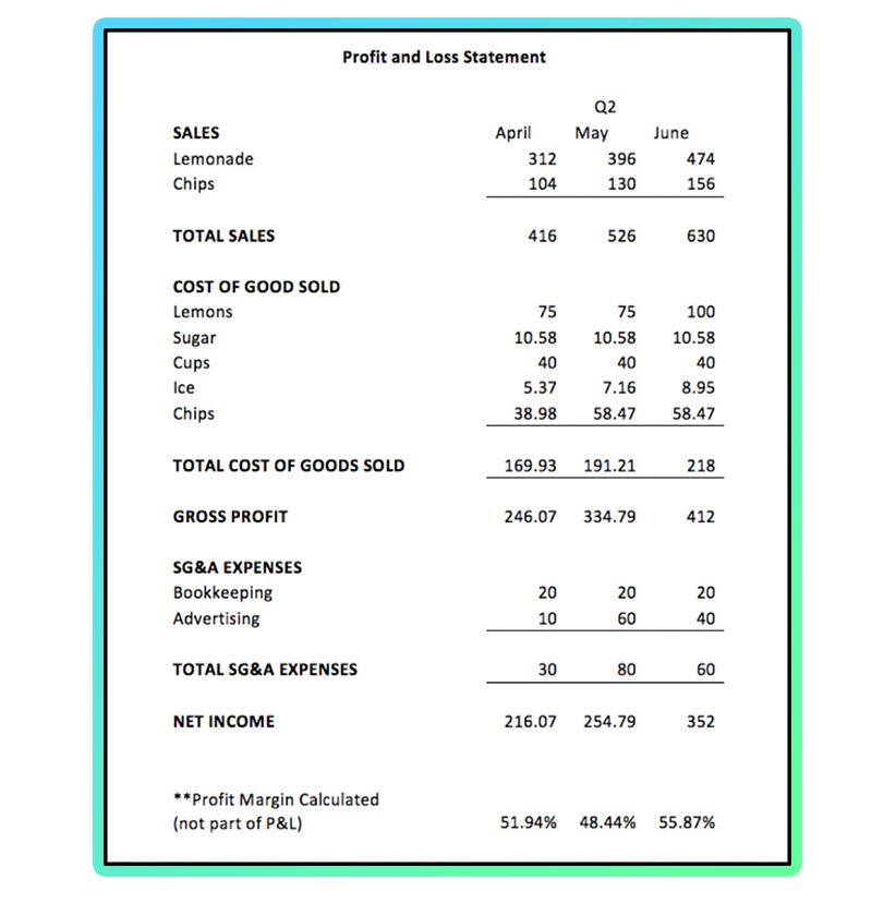 Sample Profit and Loss statement