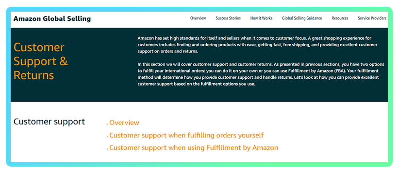 Amazon Global customer support page