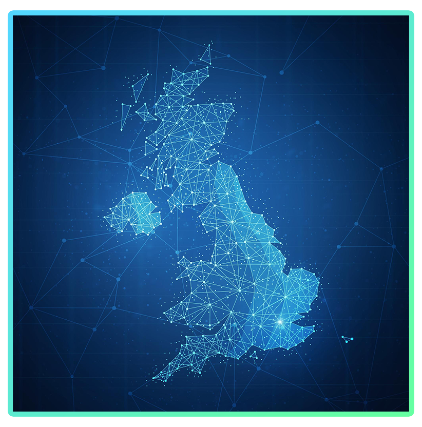 Stylized map of the UK in lights