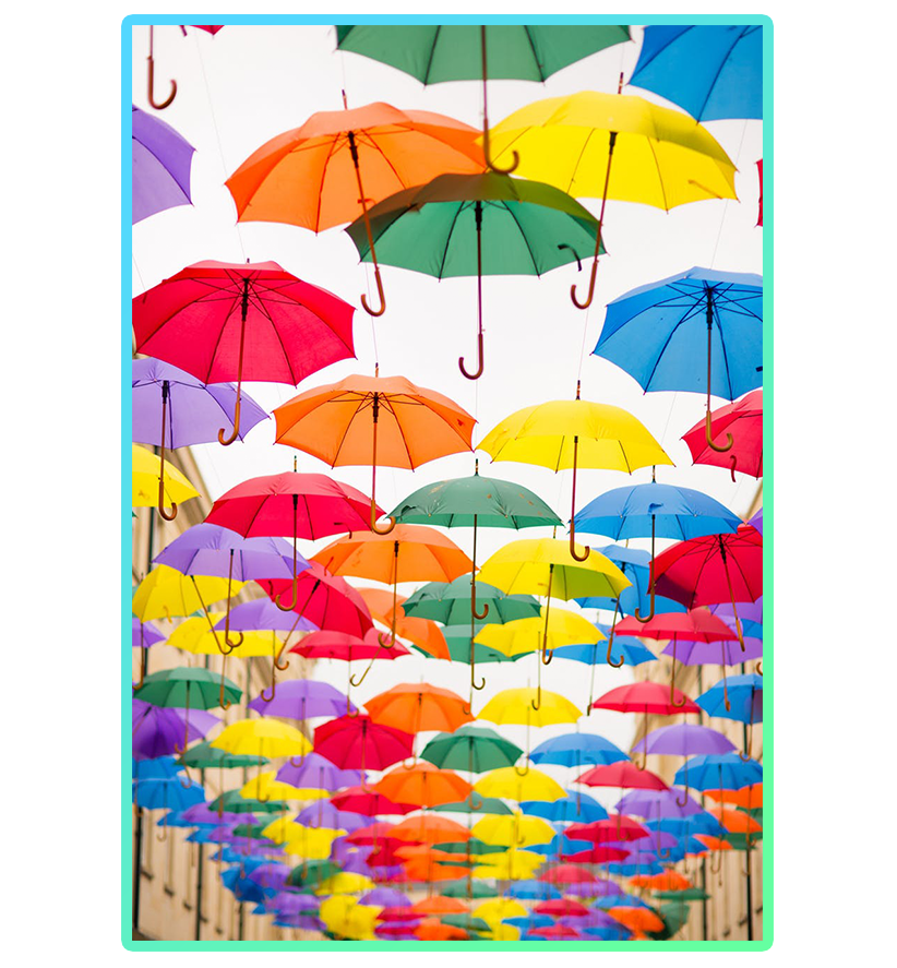 Many colorful umbrellas