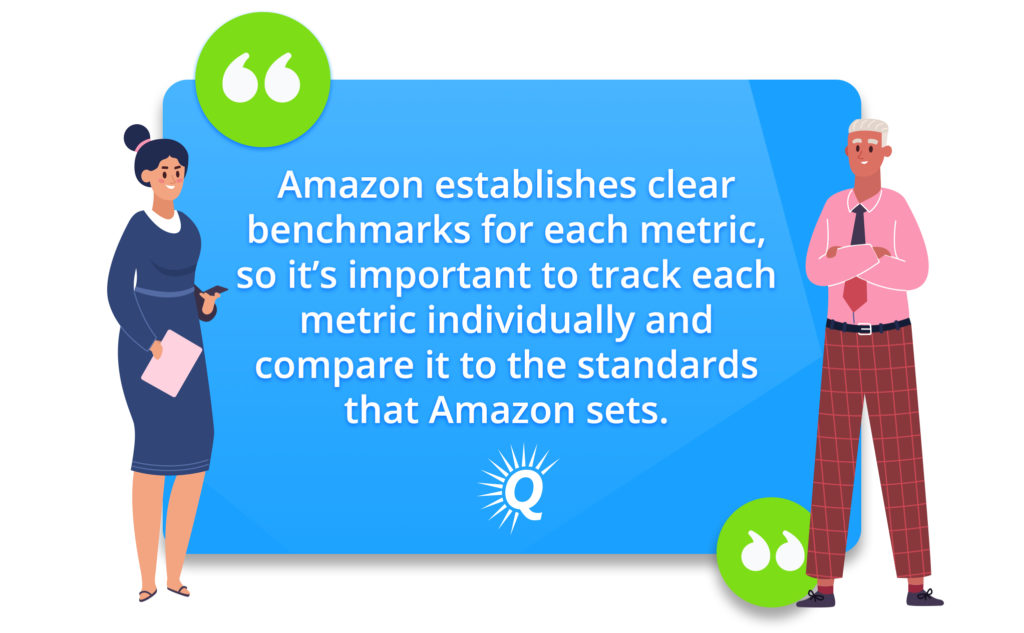 Quote: "Amazon establishes clear benchmarks for each metric, so it’s important to track each metric individually and compare it to Amazon standards.. "