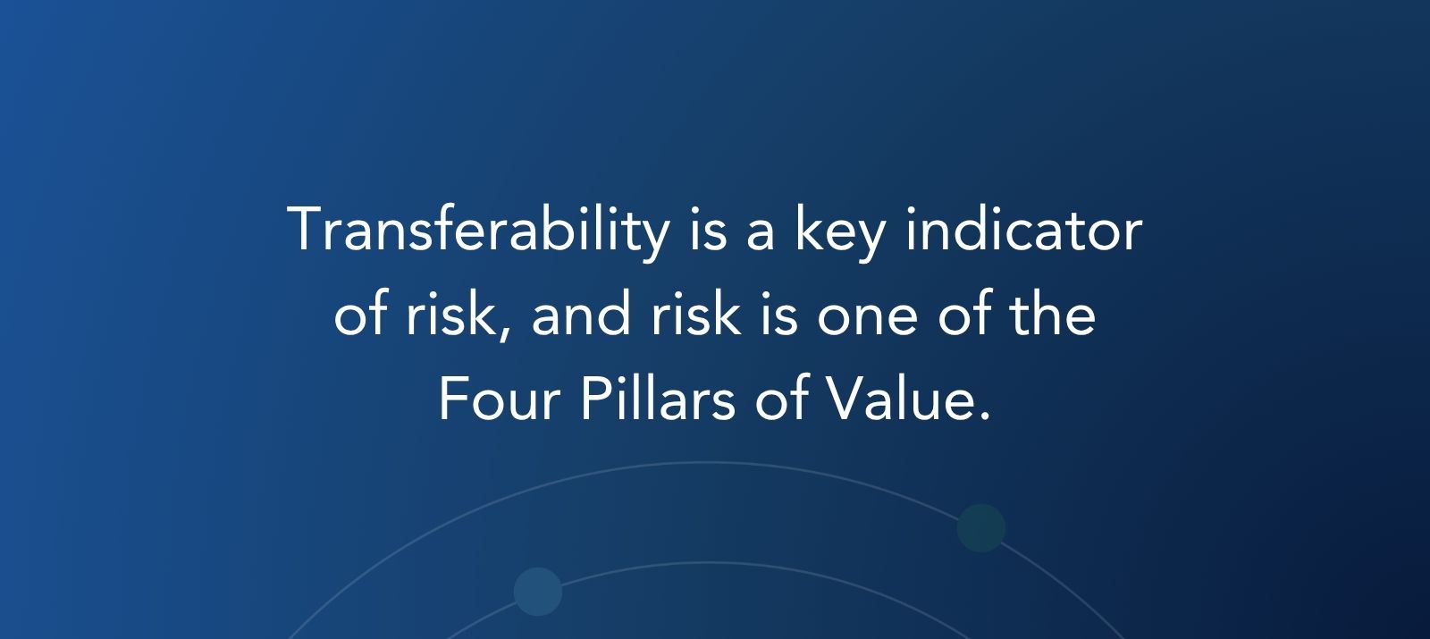 Transferability is a key indicator of risk, and risk is one of the Four Pillars of Value